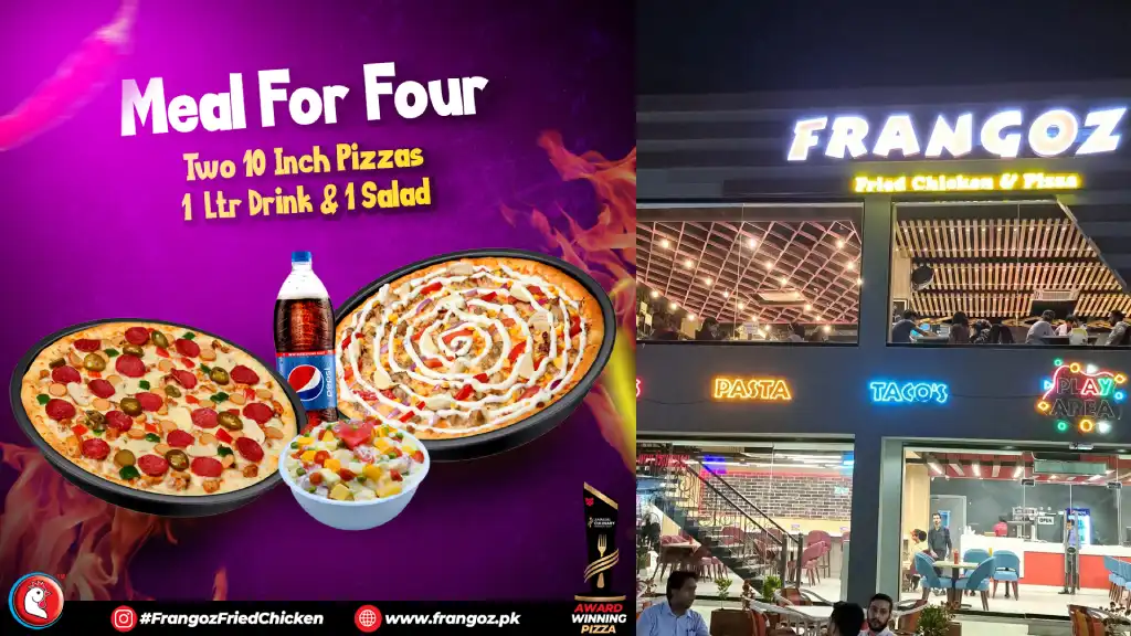 A delicious-looking pizza from Frangoz Sialkot Cantt, the best pizza deals in Sialkot.